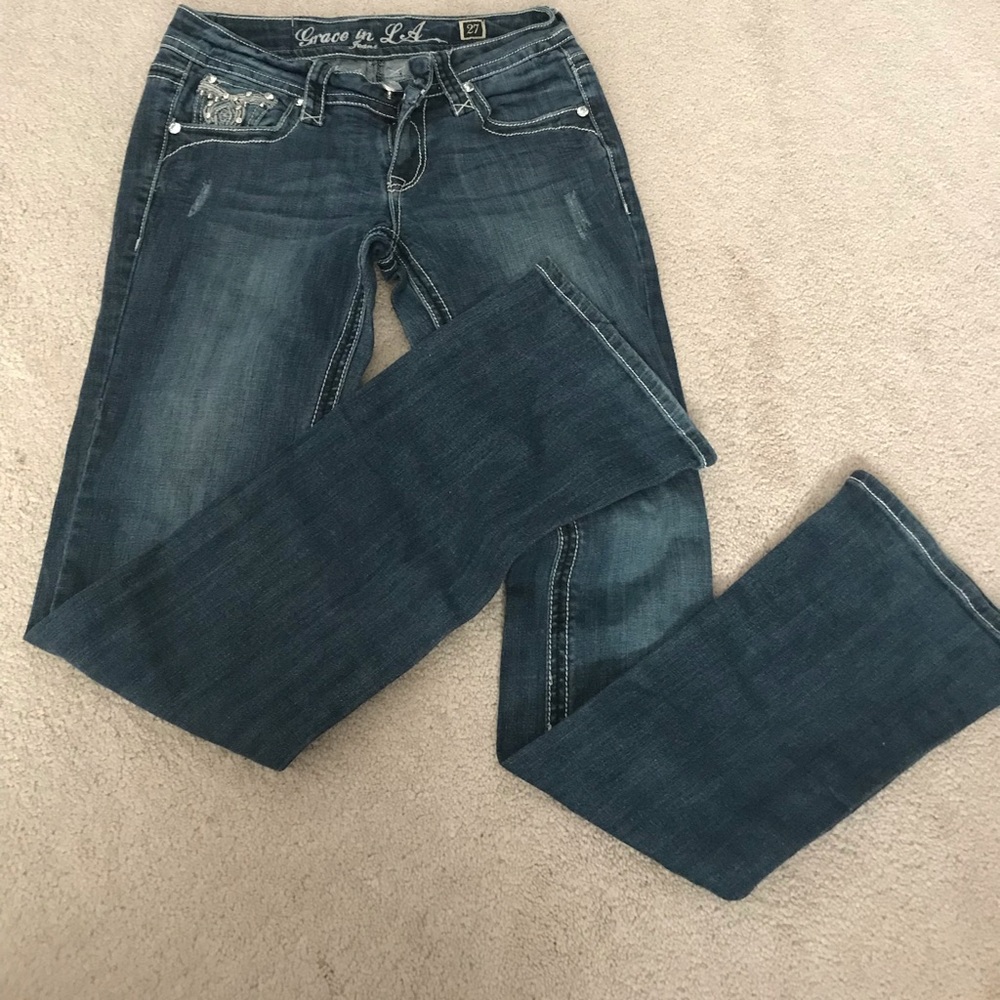 Grace in LA size 7/27 boot cut, dark wash jeans